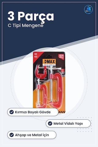 Mengene Seti 3 Parça C Tipi Kırmızı Ağaç İşi Sıkma Tutucu Ev Atöl