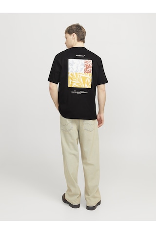 Jack & Jones Erkek Sirt Baskili Bisiklet Yaka Tisört - Split - 12297539 Siyah