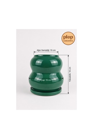 Pumpkin Seramik Saksı Parlak Yeşil Jade Green Çap:15cm Yük:14cm Tabaklı