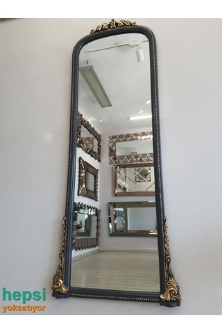 Matmazel Model Antrasit Altın Renk Varaklı Boy Aynası