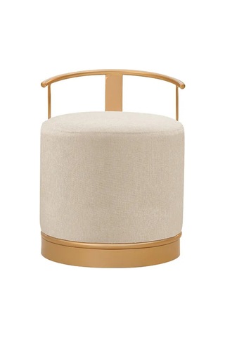 Pufi Puf Gold Metal Çerçeveli Keten Çok Amaçlı Dekoratif Oturak, Makyaj Oturağı,montajsız Puf Bench KREM