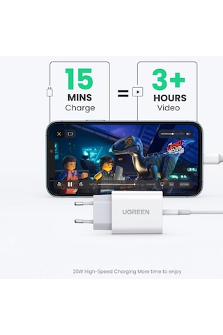 Ugreen 20W Pd Şarj Cihazı Ve Pd To Lightning Apple Uyumlu iPhone Data Şarj Kab (526220350)