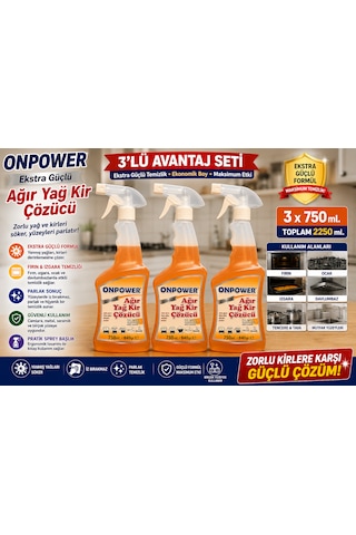 Onpower Ağır Kir Çözücü 750 Ml X3 Set Çok Amaçlı Yağ Ve Kir Temizleyici