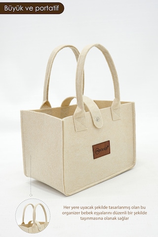 Mordesign Taşınabilir Keçe Çanta Yenidoğan Alt Açma, Kadın Çantası, Ev ve Seyahat Düzenleyici Organizer Bej