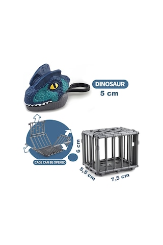 Kafeste Dilophosaurus Mini Dinozor Arabası Anahtarlık Oyuncak Çek Bırak Dinozor
