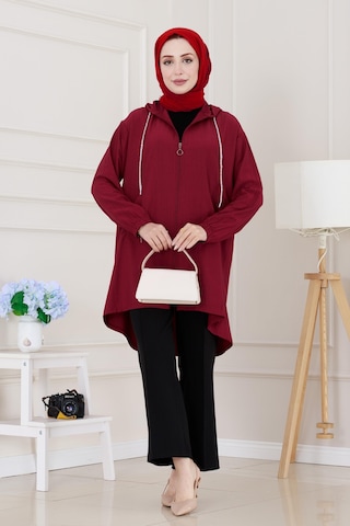 Sevitli Kapüşonlu Fermuarlı Zeze Kap-bordo-5157 Bordo