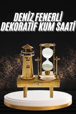 Hediyelik Eşya Retro Deniz Fenerli Kum Saati Ahşap Görünümlü Dekoratif Eşya Çok Renkli