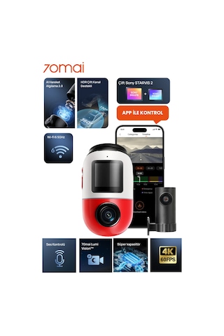 70MAİ Dash Cam X800 Ön Kamera+RC14 Arka Kamera Seti Kırmızı 128 GB