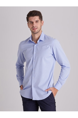 Dufy Mavi Erkek Slim Fit  Uzun Kol Gömlek - 40391 Mavi