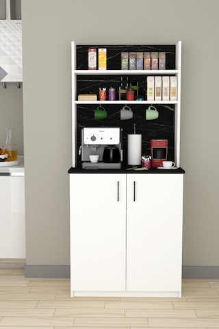 Asra Trend Kahve Köşesi KAHVE01 %100 MDF Çok Amaçlı Mutfak Dolabı Beyaz - Royal Mermer