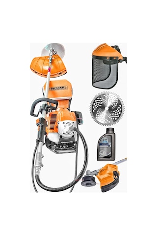 Swazer Sırt Tipi Benzinli Motorlu Tırpan Biçme Makinesi + Çapa Aparatı + Başlık+ 2T Yağ