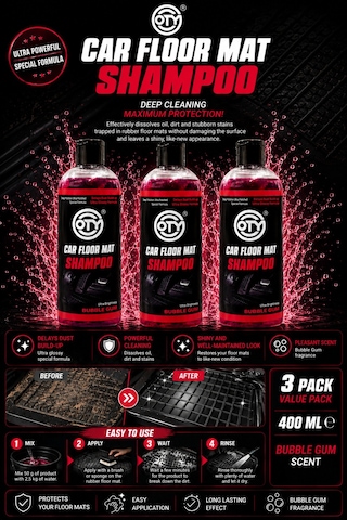 Oto Paspas Şampuanı 400 Ml Bubble Gum Kokulu Kauçuk Paspas Temizleyici, Parlatıcı Ve Bakım Şampuanı İng Versiyon