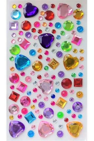 Taş Sticker Renkli Kalpli Kareli Yuvarlak Yapışkanlı Saç, Yüz, Tı