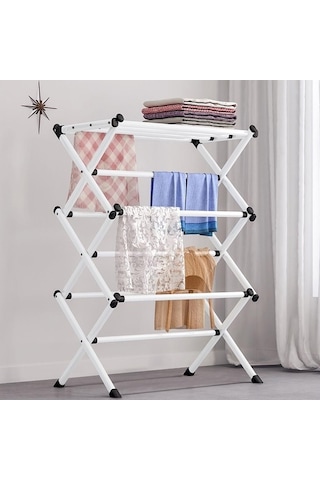Jms Katlanır Kurutma Rafı Metal Standı Asılı Ev Çamaşır Elbise Havlu Beyaz