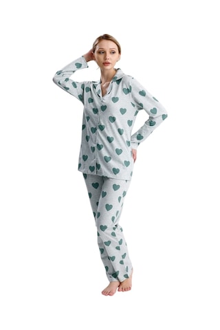 Kalp Desen Pamuk Kadın Pijama Takım Yeşil