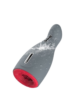 Carmine Penis Eğitmeni Isıtmalı Güçlü Emiş Yapabilen Şarjlı Su Geçirmez Otomatik Lüks Mastürbatör Gri