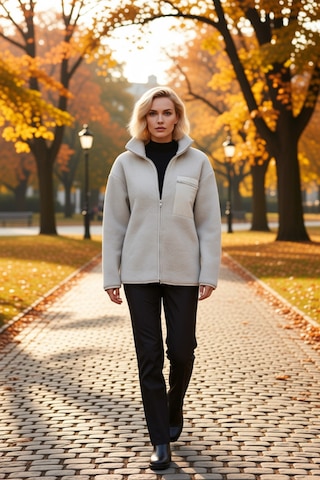 Benerly Kadın Dik Yaka Düşük Kol Tam Fermuarlı Peluş Sweatshirt Fonksiyon Gri