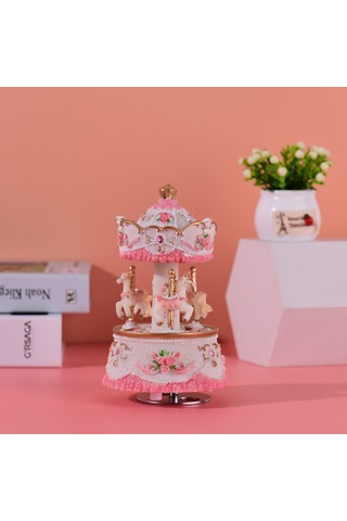 Yifomall Resinli Döner Atlıkarınca Müzik Kutusu, Göklerdeki Kalesi Melodisi, Manavgatlı Mekanizma, 4 Renk Seçeneği, Hediyelik Sanat Eseri Pembe