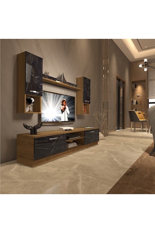 Decoraktiv Eko 5dab Mdf Dvd Tv Ünitesi Tv Sehpası Pera - Siyah Mermer