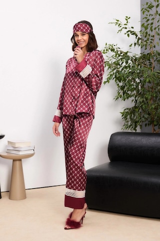 Pierre Cardin Saten Kadın Pijama Takımı - 1320 Bordo