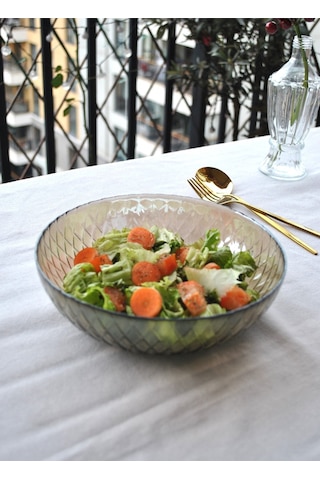 20 Cm Cam Salata Tabağı Füme Salata Kasesi Orta Boy Tabak 2-3 Kişilik Kırmızı