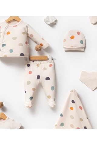 By Bubbles Unisex Desenli 10'lu Hastane Çıkış Seti Ekru Puantiye