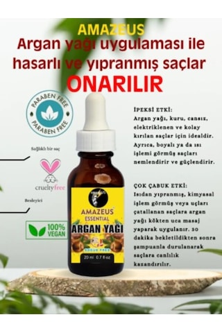 Amazeus Argan Yağı 3'lü %100 Saf Ve Doğal-soğuk Pres Besleyici Etki 3x20 Ml / 2.03 Fl Oz