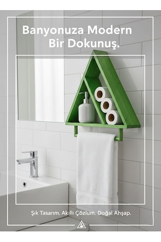 Banyo Duvar Rafı Ve Havluluk Üçgen Ahşap Yeşil