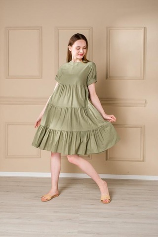 Pastelastore Kadın Yazlık Pamuk Kısa Elbise 1108 Yeşil