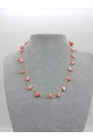 Gold Doğal Taşlı Zincirli Kolye 312 - Pembe