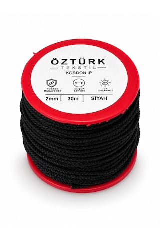 2 Mm Polyester Kordon İp 30 Metre Çok Amaçlı Düşük Esnemeli Siyah