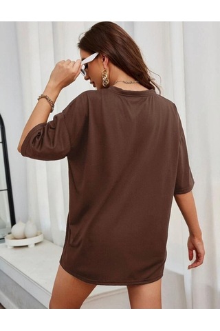 Flood Of Style Kadın Kahverengi Tasmania Baskılı Oversize T-shirt