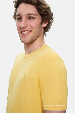 Fared Sarı Bisiklet Yaka Triko Nakışlı Standard Fit Erkek Tshirt Sarı