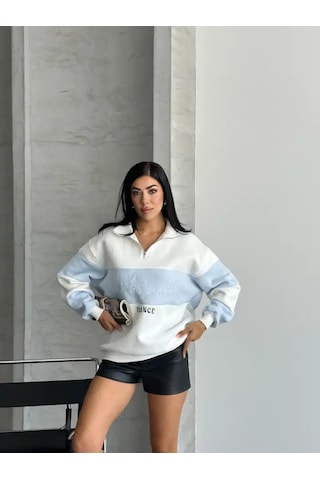Yarım Fermuar Ikı Renklı Sweat Mavi