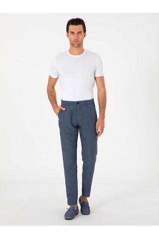 Cacharel İndigo Carrot Fit Beli Lastikli %100 Keten Spor Pantolon Mavi