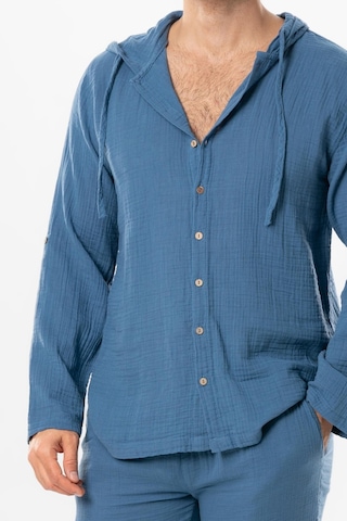 Uzun Kol Erkek Kapüşonlu Yazlık Müslin Sweatshirt İndigo İndg-indigo İndigo