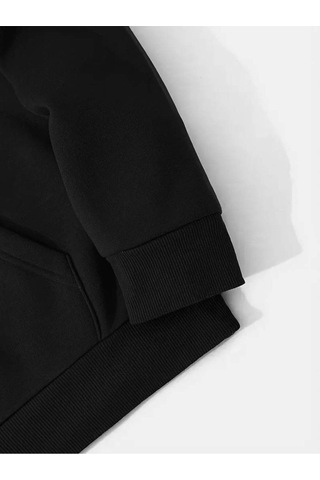 Medinenur Erkek El Yazılı Baskılı Kapüşonlu Sweatshirt siyah