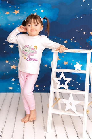 Pia Baby İsimli Kız Çocuk Pijama Takımı %100 Pamuk Penye İsme Özel Baskılı Kişiselleştirilebilir Pijama Seti 21002p14pi Krem