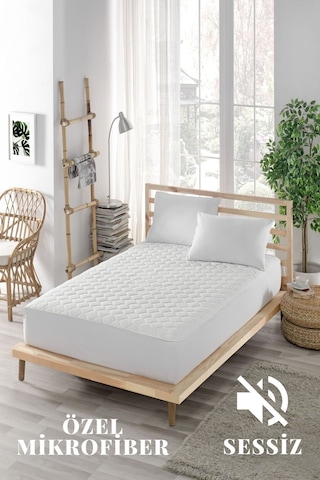 Ely Parker Sessiz Alez Yatak Koruyucu Kapitoneli Fitted Mikrofiber Fitted Çift Kişilik Tek Kişilik Bebek Alezi ELYPRKR00580 Beyaz