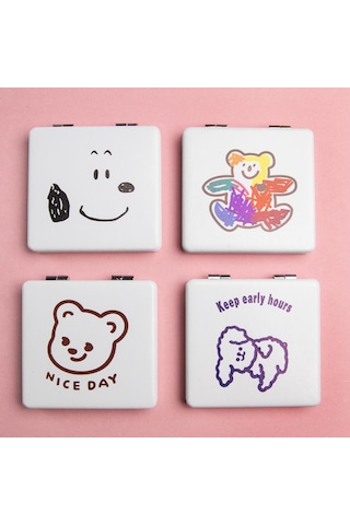 Sevimli Şekiller Kara Cep Aynası 1 Adet-1634 Beyaz