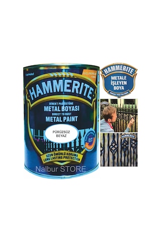 Hammerite Direk Pas Üstüne Metal Boyası 750Ml=1Kg Pürüzsüz Beyaz-