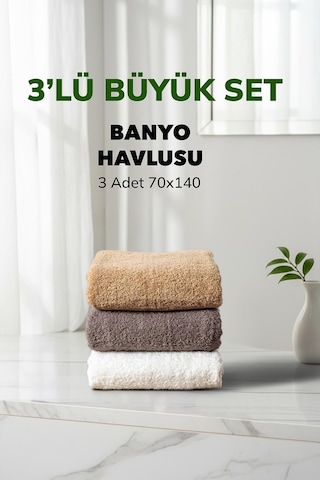 3 Lü Kareli Havlu Takımı Bej Beyaz Fume Kahve Yumuşak Pamuk Banyo Havlu Seti 70x140 Cm Renklı