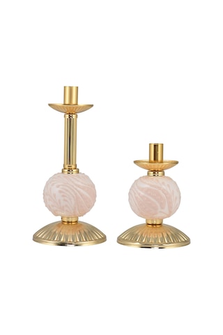 Ikili Krem Çinili Mumluk Gold Dekoratif Obje