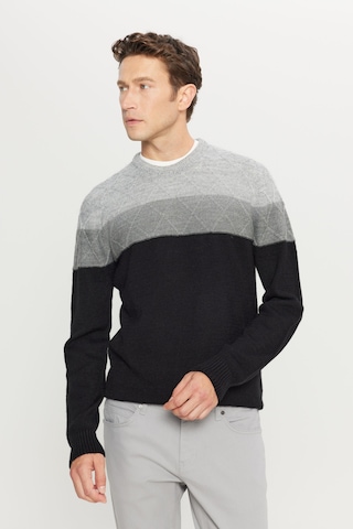 AC&Co / Altınyıldız Classics Erkek Grı-sıyah Standart Fit Normal Kesim Bisiklet Yaka Colorblock Desenli Yünlü Triko Kazak Gri - Siyah