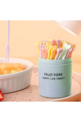 50 Adet/takım Meyve Çatalı Kek Tatlı Yiyecek Meyve Toplama Çocuk Aperatif Mini Parti Festivali Sofra Dekorasyon Plastik Kürdan Mavi