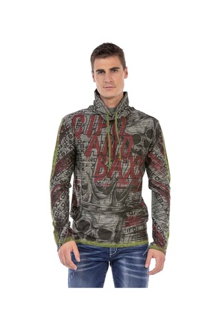 Cipo & Baxx CL468 Şal Yaka Desenli Sweatshirt Antrasit