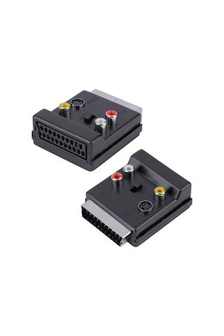 Monte Lua Ayarlanabilir Av Adaptörü Scart, 3 X Cinch Soketi, S-video Soketi Siyah Renk, Scart To Rca Tos Av Skart Çevirici Dönüştürücü S-video Adaptör