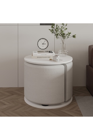 Vexana Puflu Yan Sehpa Saklanabilir Puflu Servis Sehpası Beyaz