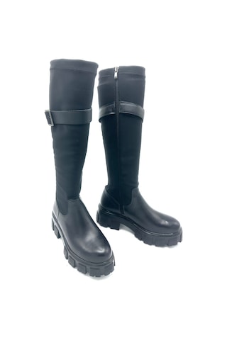 Nostra Shoes Spica Hakiki Deri Siyah Kadın Streç Çizme Siyah