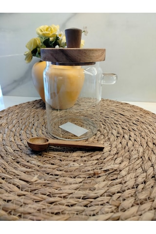 Cam Kavanoz Akasya Kapak &kaşık700ml Ahşap - Şeffaf